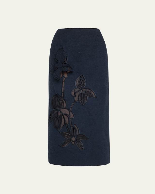 Tweed Wool Orchid Embroidered Skirt